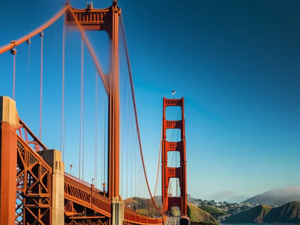 Vista única del puente Golden Gate en San Francisco, destacando su ingeniería y diseño